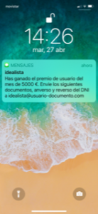 Ejemplo sms fraudulento