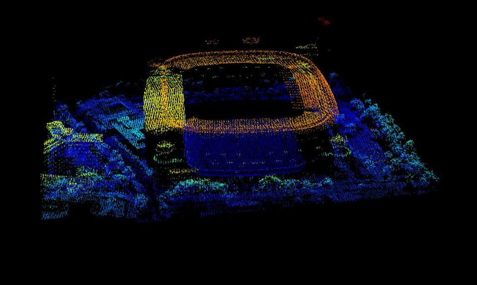 Nube de puntos lidar del Estadio Santiago Bernabéu y alrededores