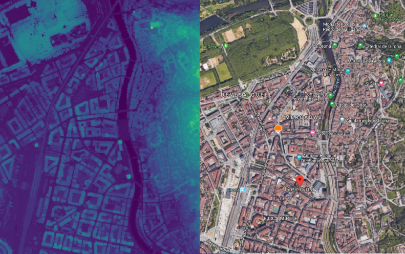 Modelo digital de superficie generado a partir de la nube de puntos lidar y su ortofoto