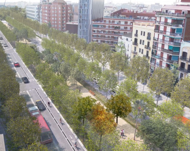 Recreació de la transformació de l'Avinguda Meridiana, a la seva altura amb el carrer Mallorca / Ajuntament de Barcelona